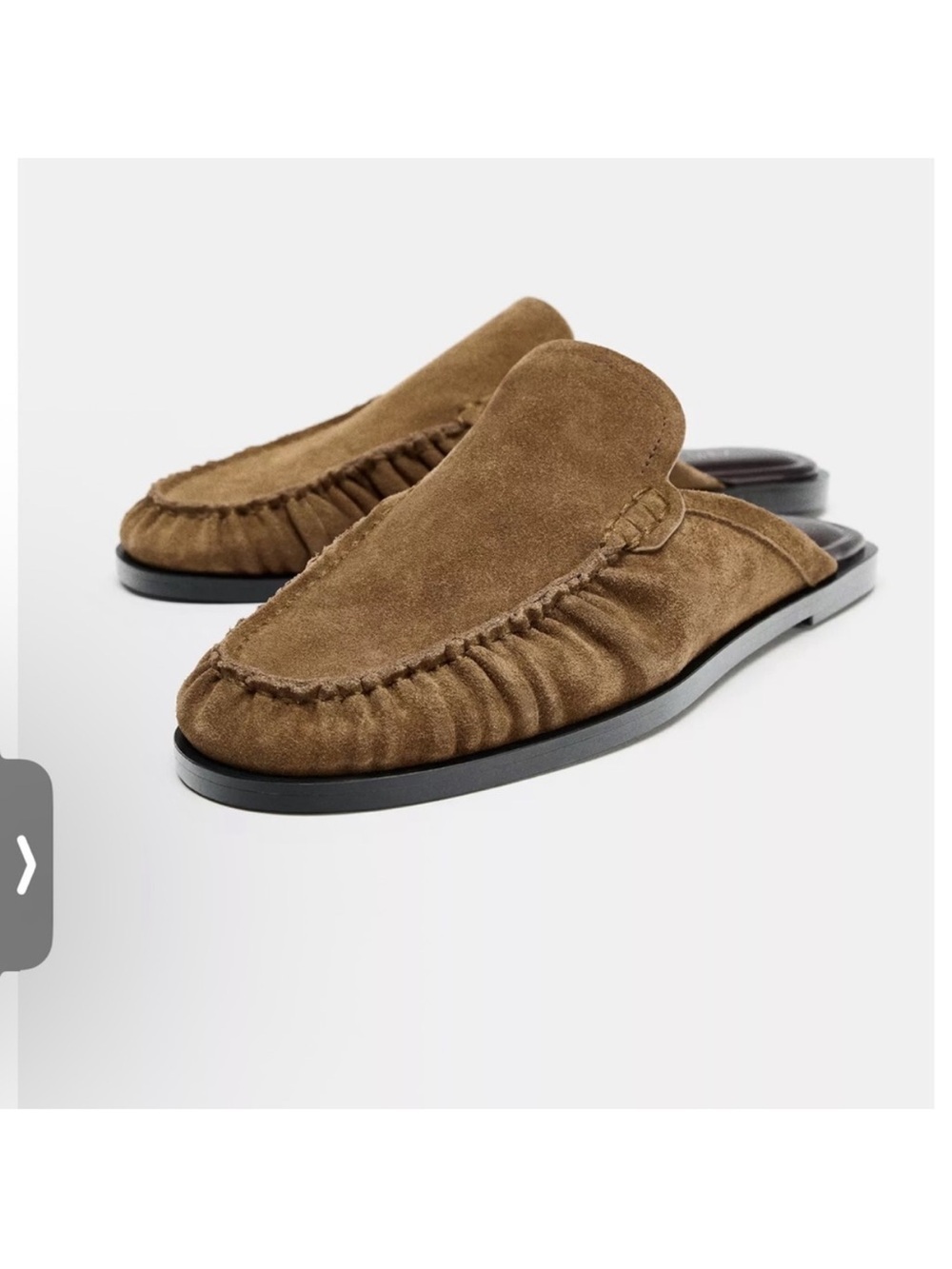 Zara Tan Suede Ruched Backless Mules